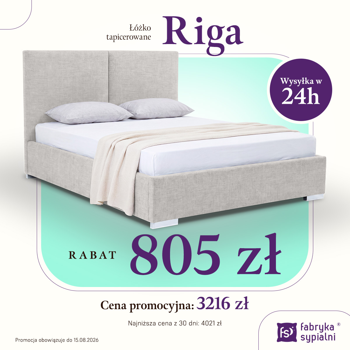 Promocyjne łóżko tapicerowane Riga 160x200 dostępne od ręki